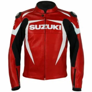 Suzuki Custom Motorcycle Leather Racing Jacket Red White Black