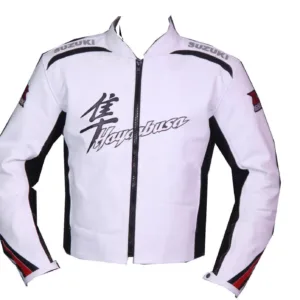 Suzuki Hayabusa Custom Motorcycle Leather Racing Jacket White Black