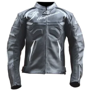 Suzuki Hayabusa Motorbike Leather Racing Jacket Black White
