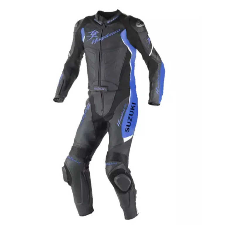 Suzuki Hayabusa Motorcycle Leather Racing Suit Black Blue