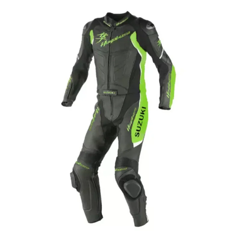 Suzuki Hayabusa Motorcycle Leather Racing Suit Black Green