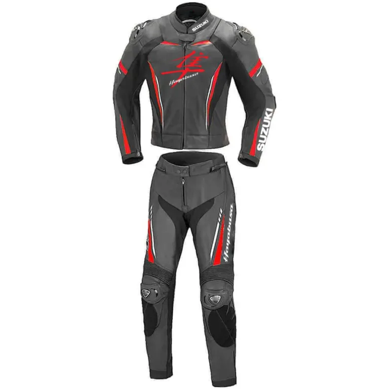 Suzuki Hayabusa Motorcycle Leather Racing Suit Black Red