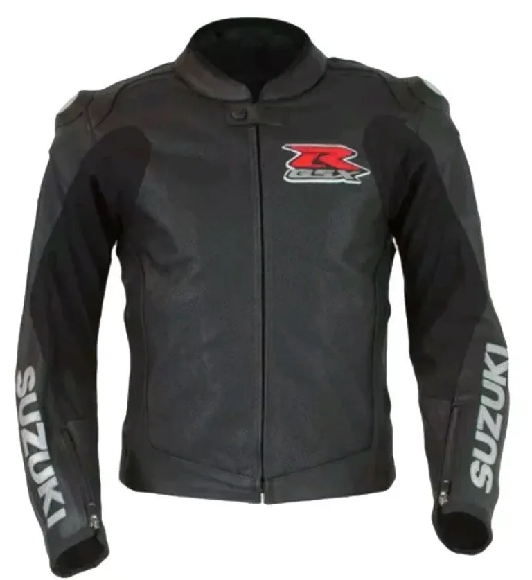Suzuki R GSX Motorcycle Leather Racing Jacket Black