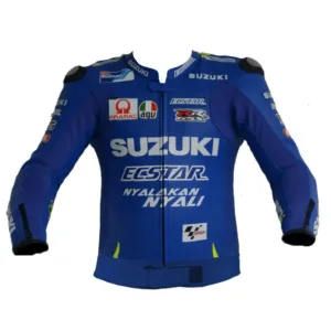 Suzuki RR GSX Moto Gp Motorcycle Leather Racing Jacket Blue Yellow