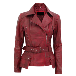 VICTORIA WOMEN RED LEATHER MOTO JACKET