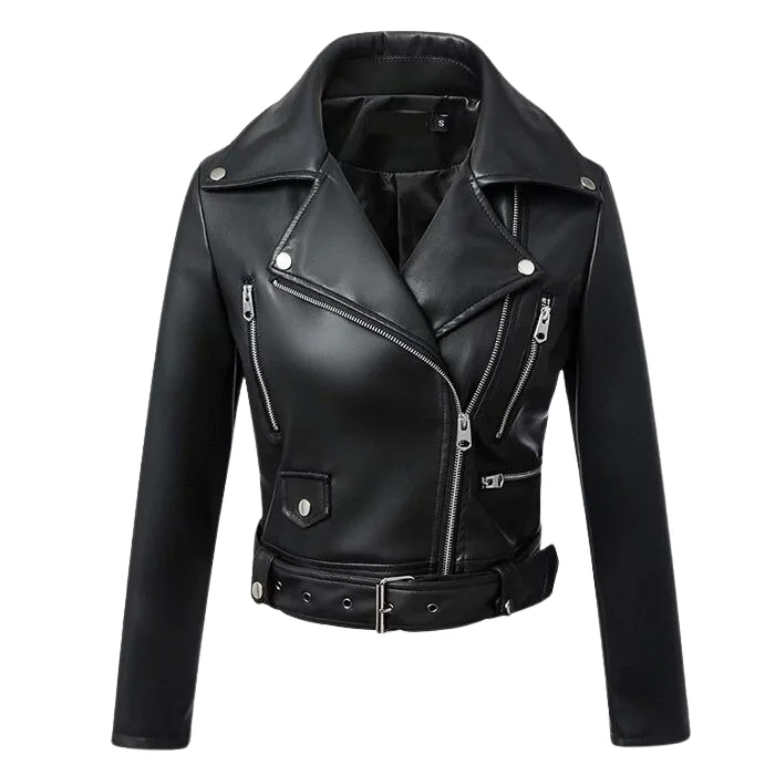 WOMEN BLACK LEATHER FASHION JACKET