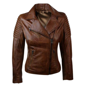 WOMEN BROWN FASHION LEATHER JACKET