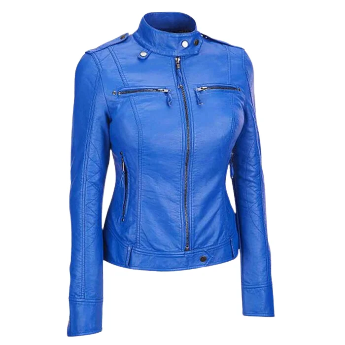 WOMEN CLASSIC BLUE LEATHER JACKET