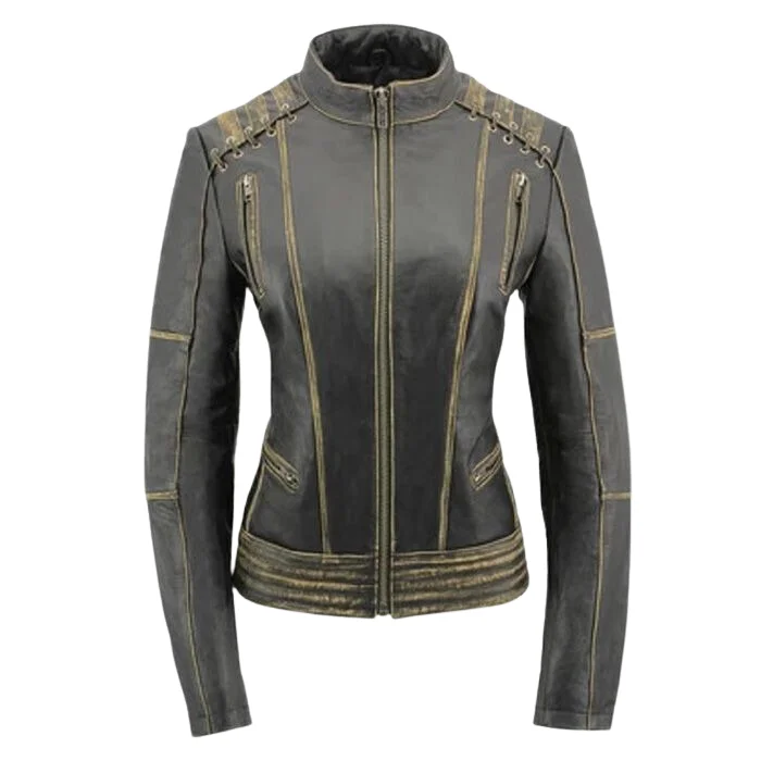 WOMEN DISTRESSED LEATHER JACKET