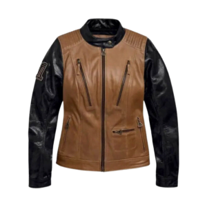 WOMEN’S COLOR BLOCKED LEATHER JACKET