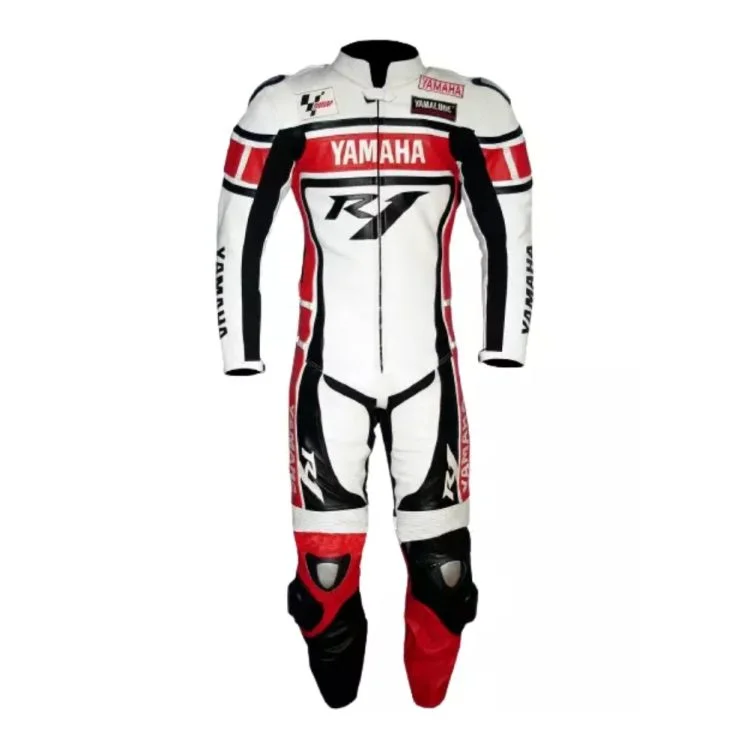 Yahama R1 Custom Moto GP Leather Racing Suit White Red Black