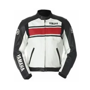 Yamaha Custom Motorcycle Leather Racing Jacket White Black Red