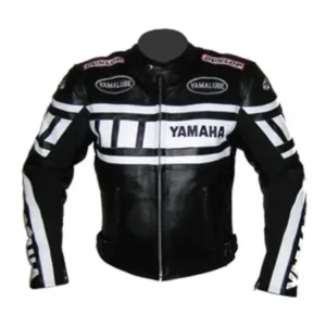 Yamaha Dunlop Custom Motorcycle Leather Racing Jacket Black White