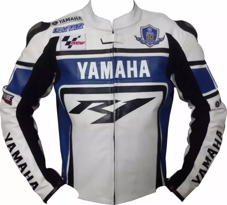 Yamaha Moto Gp R1 Motorcycle Custom Leather Racing Jacket White Blue Black