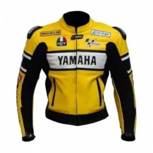 Yamaha Moto GP VR 46 Motorbike Custom Leather Racing Jacket Yellow Black