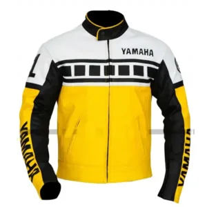 Yamaha Motorcycle Leather Racing Jacket Yellow White Black