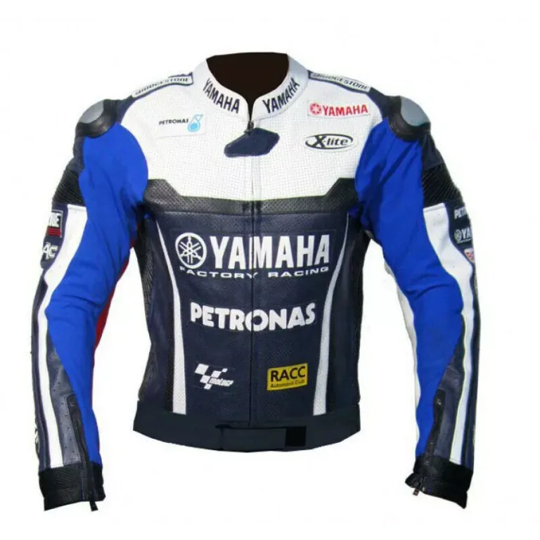 Yamaha Petronas Moto GP Custom Motorcycle Leather Racing Jacket Blue White Red