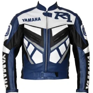 Yamaha R1 Motorbike Leather Racing Jacket Blue White Black