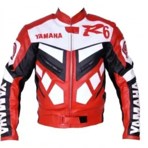 Yamaha R6 Custom Motorcycle Leather Racing Jacket Red White Black