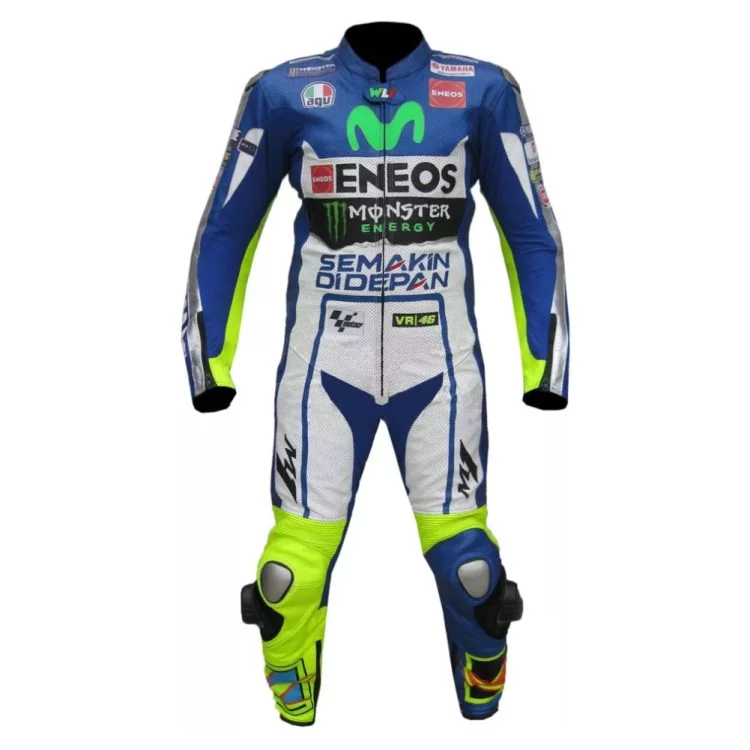 Yamaha VR 46 Custom Moto GP M1 Leather Racing Suit Blue Yellow White